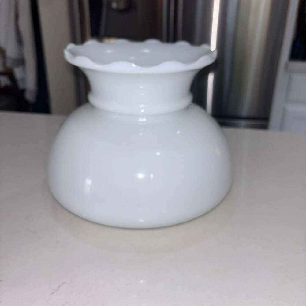 Vintage Milk Glass Hurricane Lamp Shade Ruffled Edge White 6.5” Fitter